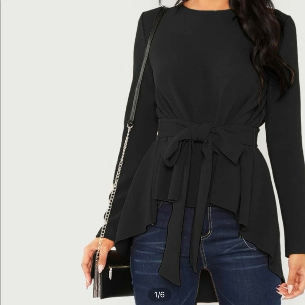Shein high low belted top